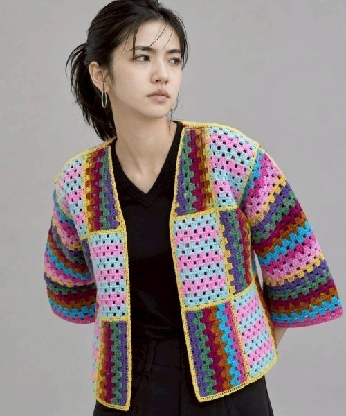 KAMINARI_TOKIO（カミナリトキオ）の「カラーブロックカーディガン（カーディガン/ボレロ・レディース・ネイビー/ピンク・FREE）」の7枚目の写真