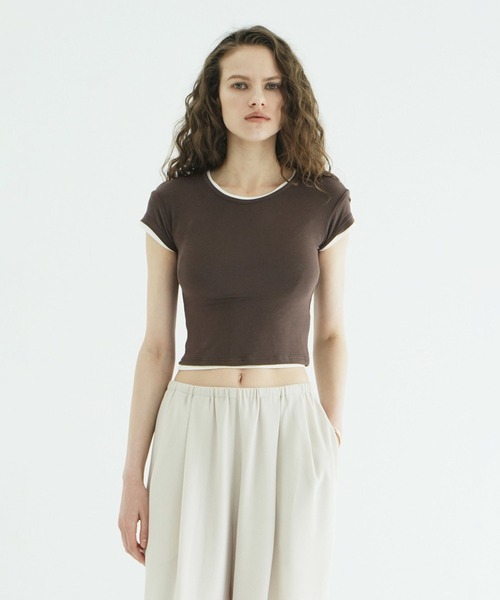 CLANE(クラネ)の「SOFT SHEER COMPACT TOPS(Tシャツ/カットソー・レディース・ブラウン/ホワイト/ブラック・1/2)」の3枚目の写真