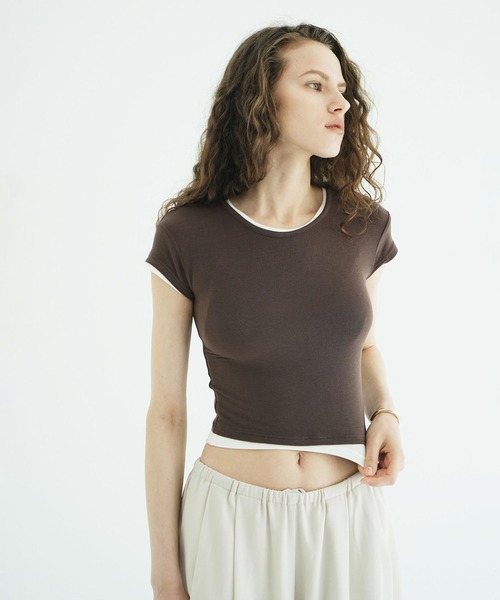 CLANE(クラネ)の「SOFT SHEER COMPACT TOPS(Tシャツ/カットソー・レディース・ブラウン/ホワイト/ブラック・1/2)」の14枚目の写真