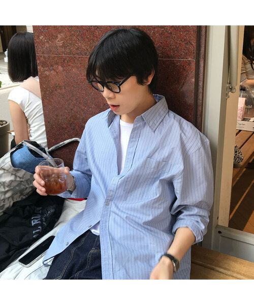 MINDBRIDGE（マインドブリッジ）の「[ON]マルチストライプオーバーサイズ長袖シャツ（シャツ/ブラウス・メンズ・ブルー/ベージュ・100/105/110/95）」の2枚目の写真