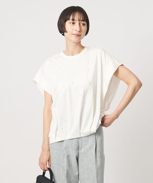 UNITED ARROWS(ユナイテッドアローズ)の「ビジュー Tシャツ ‐接触冷感‐(Tシャツ/カットソー・レディース・ホワイト/ブラック・FREE)」の1枚目の写真
