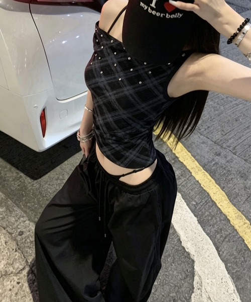 almo（アルモ）の「【Chiina】スタッズデザインチェックトップス（Tシャツ/カットソー・レディース・ホワイト/ライトイエロー/グレー・FREE）」の21枚目の写真