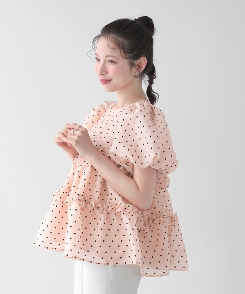 Fit more(フィットモア)の「ドットシアーオーガンジーペプラムトップス(その他トップス・レディース・コーラル/ホワイト・FREE)」の14枚目の写真