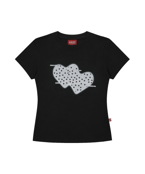 S'EST(エスイーエスティー)の「Twin Heart Slim Fit T-shirts Black(Tシャツ/カットソー・レディース・ブラック・SMALL)」の1枚目の写真