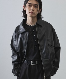 Vintage-Inspired Faux Leather Oversized Zip-Up Blouson / ヴィンテージライク合成皮革オーバーサイズジップアップブルゾン
