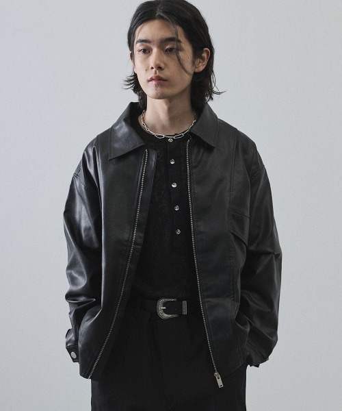 Shoowtime(ショウタイム)の「Vintage-Inspired Faux Leather Oversized Zip-Up Blouson / ヴィンテージライク合成皮革オーバーサイズジップアップブルゾン(ブルゾン・メンズ・ブラック系その他/ブラウン系その他・X-LARGE/LARGE/MEDIUM)」の20枚目の写真
