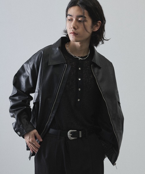 Shoowtime(ショウタイム)の「Vintage-Inspired Faux Leather Oversized Zip-Up Blouson / ヴィンテージライク合成皮革オーバーサイズジップアップブルゾン(ブルゾン・メンズ・ブラック系その他/ブラウン系その他・X-LARGE/LARGE/MEDIUM)」の21枚目の写真