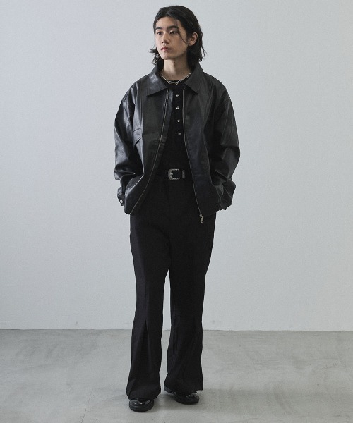 Shoowtime(ショウタイム)の「Vintage-Inspired Faux Leather Oversized Zip-Up Blouson / ヴィンテージライク合成皮革オーバーサイズジップアップブルゾン(ブルゾン・メンズ・ブラック系その他/ブラウン系その他・X-LARGE/LARGE/MEDIUM)」の14枚目の写真