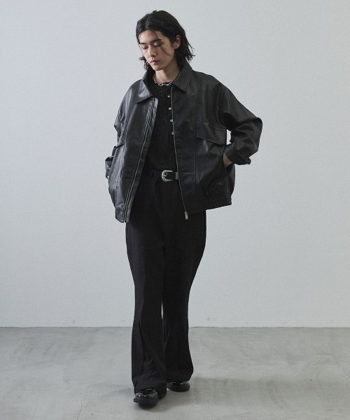 Shoowtime(ショウタイム)の「Vintage-Inspired Faux Leather Oversized Zip-Up Blouson / ヴィンテージライク合成皮革オーバーサイズジップアップブルゾン(ブルゾン・メンズ・ブラック系その他/ブラウン系その他・X-LARGE/LARGE/MEDIUM)」の16枚目の写真