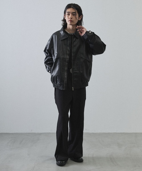 Shoowtime(ショウタイム)の「Vintage-Inspired Faux Leather Oversized Zip-Up Blouson / ヴィンテージライク合成皮革オーバーサイズジップアップブルゾン(ブルゾン・メンズ・ブラック系その他/ブラウン系その他・X-LARGE/LARGE/MEDIUM)」の17枚目の写真
