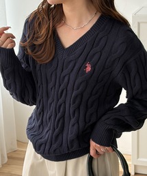 GeeRA別注【U.S. POLO ASSN.】ワンポイントVネックケーブルニット