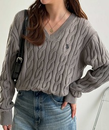 GeeRA別注【U.S. POLO ASSN.】ワンポイントＶネックケーブルニット