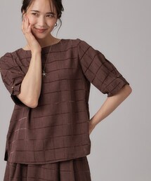 SHOO・LA・RUE | 【セットアップ可/S-LL】夏でも感じられる秋気分 モールチェックタックスリーブ ブラウス(シャツ/ブラウス)