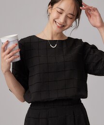 SHOO・LA・RUE | 【セットアップ可/S-LL】夏でも感じられる秋気分 モールチェックタックスリーブ ブラウス(シャツ/ブラウス)