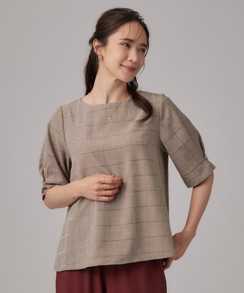 SHOO・LA・RUE(シューラルー)の「【セットアップ可/S-LL】夏でも感じられる秋気分 モールチェックタックスリーブ ブラウス(シャツ/ブラウス・レディース・ボルドー/ブルー/ブラック/ベージュ/ブラウン系その他・01/02/03/04)」の22枚目の写真