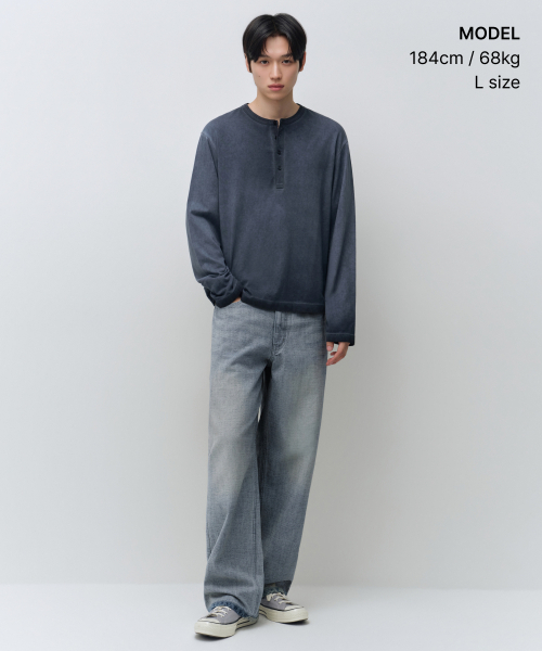 MUSINSA STANDARD（ムシンサスタンダード）の「ルナ ダイド ヘンリーネック 長袖Tシャツ [ネイビー]（Tシャツ/カットソー・メンズ・その他・MEDIUM/LARGE/X-LARGE/2XL）」の4枚目の写真