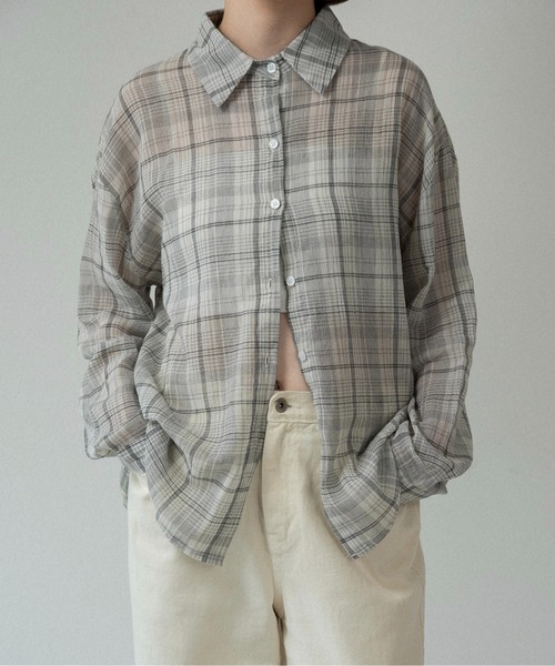 lawgy(ラウジー)の「airy loose check shirt / エアリールースチェックシャツ(シャツ/ブラウス・レディース・ホワイト/ブラック・FREE)」の2枚目の写真