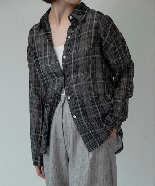 lawgy(ラウジー)の「airy loose check shirt / エアリールースチェックシャツ(シャツ/ブラウス・レディース・ホワイト/ブラック・FREE)」の1枚目の写真