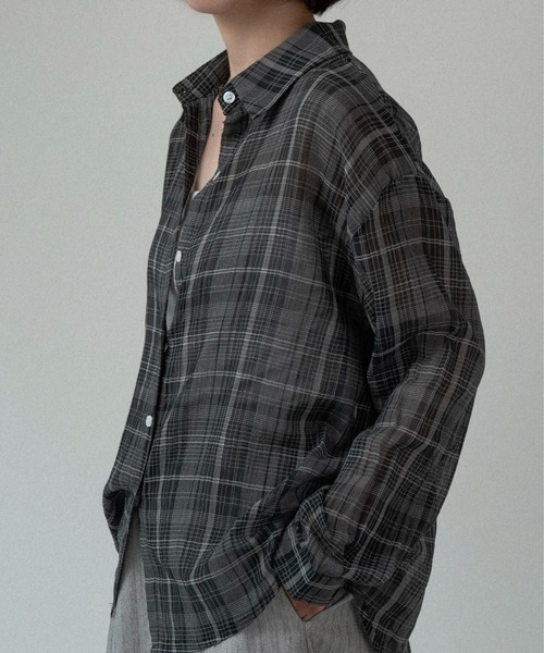 lawgy(ラウジー)の「airy loose check shirt / エアリールースチェックシャツ(シャツ/ブラウス・レディース・ホワイト/ブラック・FREE)」の13枚目の写真