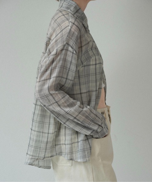 lawgy(ラウジー)の「airy loose check shirt / エアリールースチェックシャツ(シャツ/ブラウス・レディース・ホワイト/ブラック・FREE)」の6枚目の写真