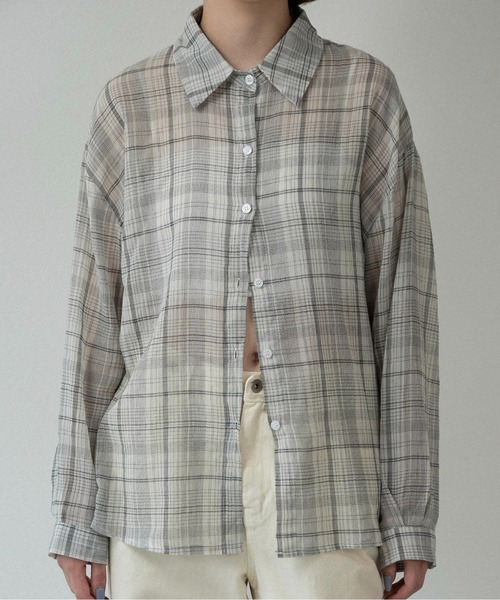 lawgy(ラウジー)の「airy loose check shirt / エアリールースチェックシャツ(シャツ/ブラウス・レディース・ホワイト/ブラック・FREE)」の7枚目の写真