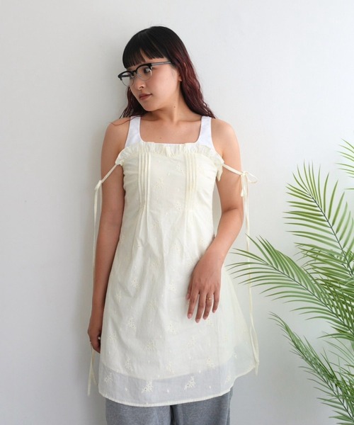 BLOOMING CHARM(ブルーミングチャーム)の「Cotton lace Ribbon Mini One-piece(ワンピース・レディース・オフホワイト/ブラック・FREE)」の5枚目の写真