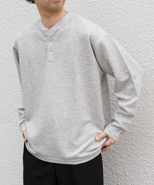 SHIPS any(シップス エニィ)の「〈洗濯機可能〉フクレ ジャカード リラックス ヘンリーネックTシャツ(ロンT)◇(Tシャツ/カットソー・メンズ・チャコールグレー/ブラック/グレー・MEDIUM/LARGE/X-LARGE)」の3枚目の写真
