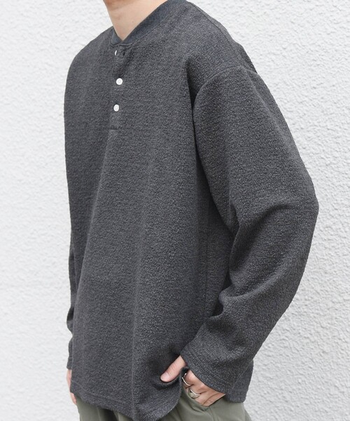 SHIPS any(シップス エニィ)の「〈洗濯機可能〉フクレ ジャカード リラックス ヘンリーネックTシャツ(ロンT)◇(Tシャツ/カットソー・メンズ・チャコールグレー/ブラック/グレー・MEDIUM/LARGE/X-LARGE)」の8枚目の写真