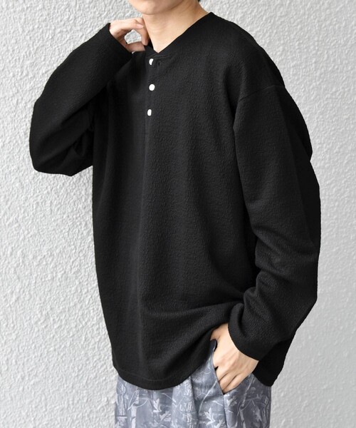 SHIPS any(シップス エニィ)の「〈洗濯機可能〉フクレ ジャカード リラックス ヘンリーネックTシャツ(ロンT)◇(Tシャツ/カットソー・メンズ・チャコールグレー/ブラック/グレー・MEDIUM/LARGE/X-LARGE)」の14枚目の写真