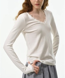 Fano Studios | レースディテール Vネックトップス FQ26S120【Fano Studios】【2026AW】(Tシャツ/カットソー)