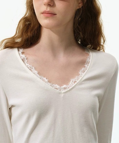 Fano Studios(ファノ ストゥディオズ)の「レースディテール Vネックトップス FQ26S120【Fano Studios】【2026AW】(Tシャツ/カットソー・レディース・ホワイト・S/M/L)」の10枚目の写真