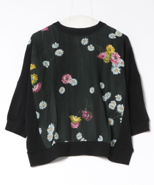 H.A.K（ハク）の「キュプラモダールカルゼ　デイジー＆ダリアプリント＋ソフト天竺ドルマンカットソー（Tシャツ/カットソー・レディース・ブラック/ネイビー・FREE）」の2枚目の写真