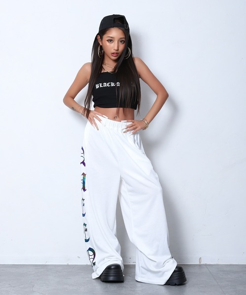 BLACKQUEEN(ブラッククイーン)の「【BLACKQUEEN】リフレクタープリントパンツ(スウェットパンツ・レディース・ホワイト/ブラック・M)」の4枚目の写真