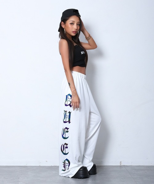 BLACKQUEEN(ブラッククイーン)の「【BLACKQUEEN】リフレクタープリントパンツ(スウェットパンツ・レディース・ホワイト/ブラック・M)」の6枚目の写真