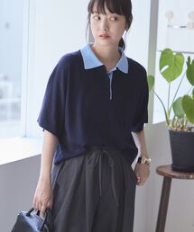 襟レイヤードニット