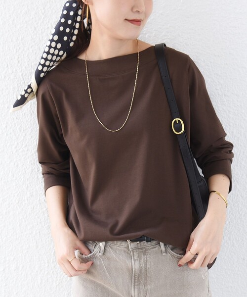 SHIPS(シップス)の「【WEB限定】〈ネックが選べる〉オーガニックコットン バリエーション ネック ロングスリーブ TEE(Tシャツ/カットソー・レディース・ブラック/パープル/ネイビー/ブラウン/オフホワイト/ホワイト系/ブラック系/ブラウン系/ネイビー系/パープル系・ONE SIZE)」の6枚目の写真