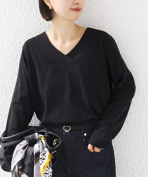 SHIPS(シップス)の「【WEB限定】〈ネックが選べる〉オーガニックコットン バリエーション ネック ロングスリーブ TEE(Tシャツ/カットソー・レディース・ブラック/パープル/ネイビー/ブラウン/オフホワイト/ホワイト系/ブラック系/ブラウン系/ネイビー系/パープル系・ONE SIZE)」の14枚目の写真