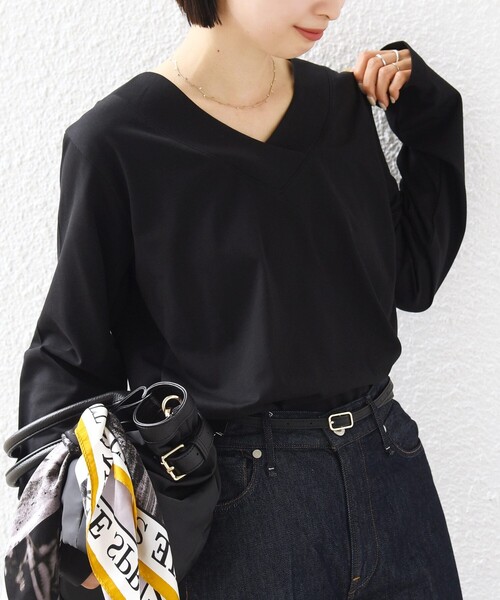 SHIPS(シップス)の「【WEB限定】〈ネックが選べる〉オーガニックコットン バリエーション ネック ロングスリーブ TEE(Tシャツ/カットソー・レディース・ブラック/パープル/ネイビー/ブラウン/オフホワイト/ホワイト系/ブラック系/ブラウン系/ネイビー系/パープル系・ONE SIZE)」の16枚目の写真