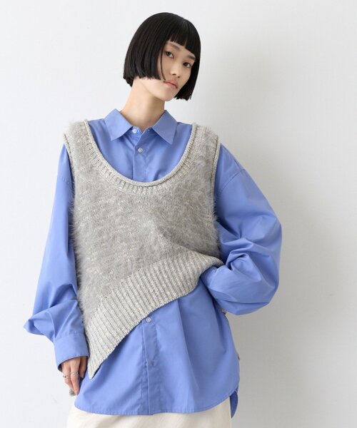 CIAOPANIC TYPY(チャオパニックティピー)の「∴深Uメランジファーニットベスト(ベスト・レディース・グレー/アイボリー/チャコールグレー・ONE SIZE)」の3枚目の写真