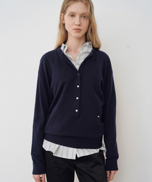 ESSENTIAL CASH BLEND HENLEY NECK KNIT_NAVY
