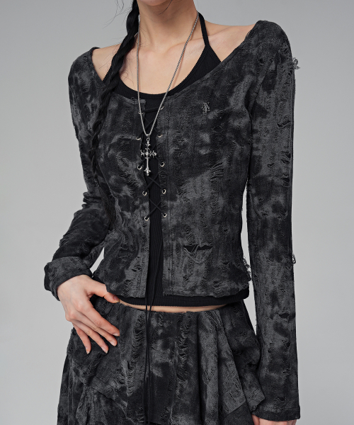 AVANDRESS（アバンドレス ）の「アズルレースアップレイヤードTシャツ ブラック（Tシャツ/カットソー・レディース・ブラック・SMALL/MEDIUM）」の2枚目の写真
