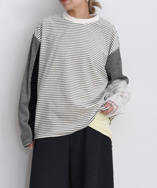 Eimee Law(エイミーロウ)の「4TEXコットンベロア&フロッキーレーストップス(その他トップス・レディース・ブラウン/アイボリー・FREE)」の2枚目の写真