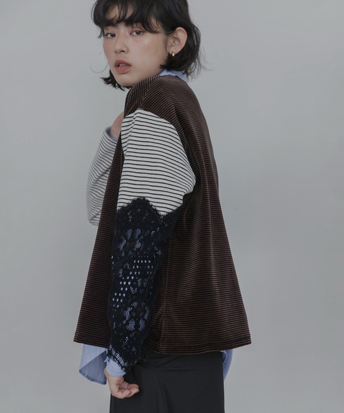 Eimee Law(エイミーロウ)の「4TEXコットンベロア&フロッキーレーストップス(その他トップス・レディース・ブラウン/アイボリー・FREE)」の6枚目の写真