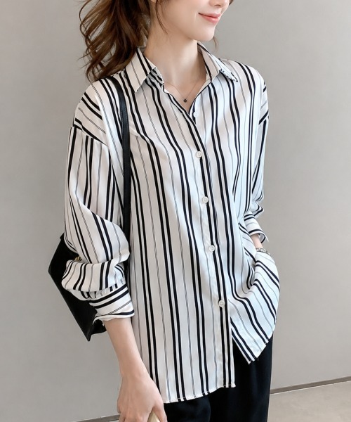 Amulet(アミュレット)の「ストライプ長袖シャツ(シャツ/ブラウス・レディース・ホワイト/ブラック・L/M/S/XL)」の5枚目の写真