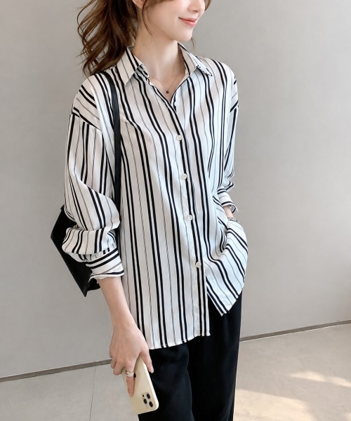 Amulet(アミュレット)の「ストライプ長袖シャツ(シャツ/ブラウス・レディース・ホワイト/ブラック・L/M/S/XL)」の9枚目の写真