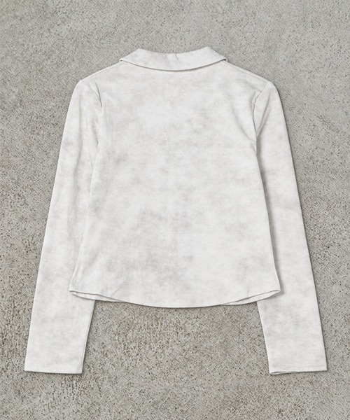SPINNS(スピンズ)の「ムラ染め風長袖ジップカットソー/スタッズ/ガールズストリート(Tシャツ/カットソー・レディース・グレー/ブラック/オフホワイト・ONESIZE)」の7枚目の写真