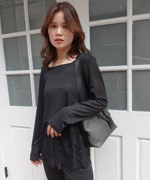 CORNERS(コーナーズ)の「前後2way裾レース長袖リブトップス(Tシャツ/カットソー・レディース・ブラウン/オフホワイト/ブラック・M)」の3枚目の写真