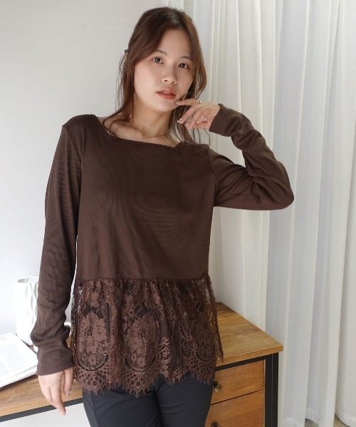 CORNERS(コーナーズ)の「前後2way裾レース長袖リブトップス(Tシャツ/カットソー・レディース・ブラウン/オフホワイト/ブラック・M)」の7枚目の写真