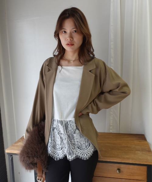 CORNERS(コーナーズ)の「前後2way裾レース長袖リブトップス(Tシャツ/カットソー・レディース・ブラウン/オフホワイト/ブラック・M)」の6枚目の写真