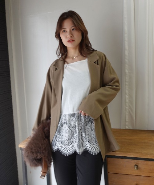 CORNERS(コーナーズ)の「前後2way裾レース長袖リブトップス(Tシャツ/カットソー・レディース・ブラウン/オフホワイト/ブラック・M)」の5枚目の写真